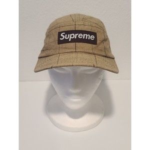 Supreme Plaid Tartan Camp Cap - Brown Box Logo 5 Panel Hat Vintage Made in USA